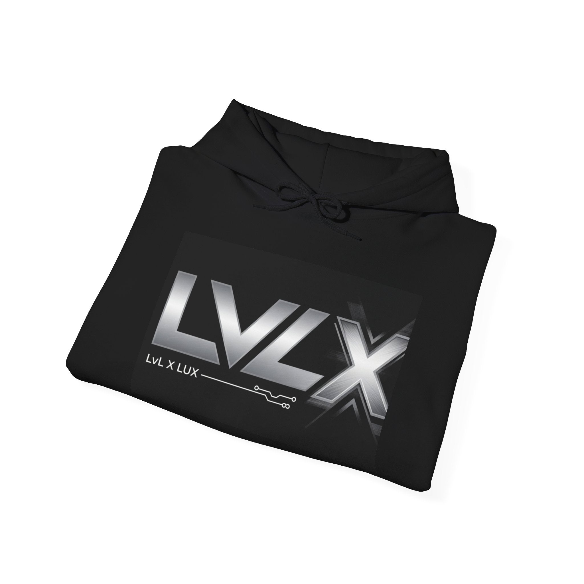 LVLX Metallic Logo Hoodie — Futuristic Streetwear Pullover
