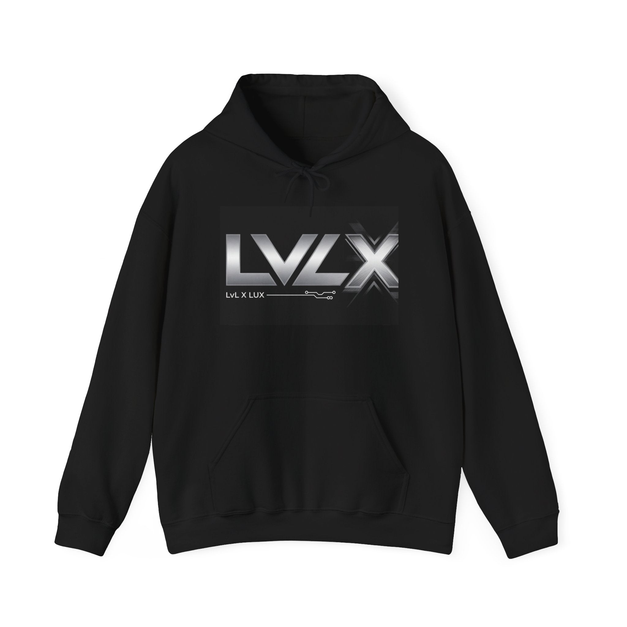 LVLX Metallic Logo Hoodie — Futuristic Streetwear Pullover