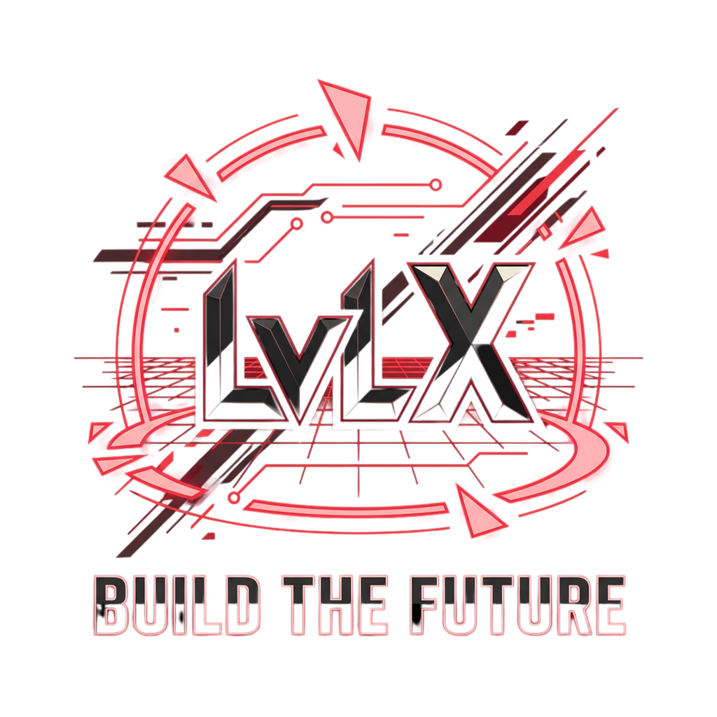 LvL X Build The Future black and red cyber grid hoodie artwork